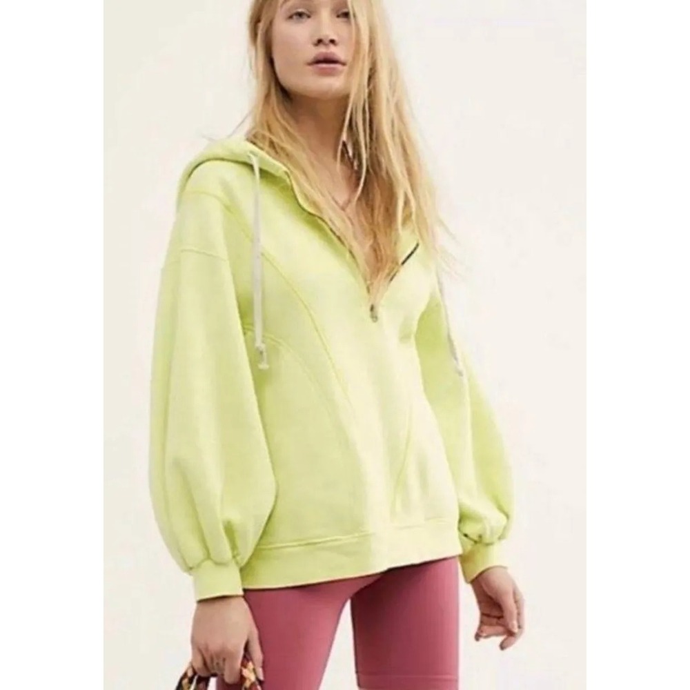 Free People Movement Believe It Hoodie Lime Green Neon Half Zip Balloon Sleeve M